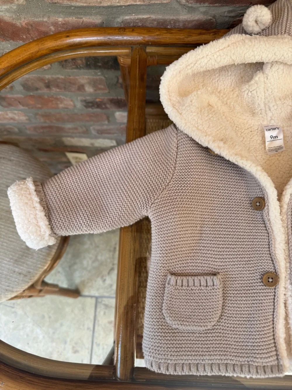 Carter's Taupe Knit Sherpa-Lined Hooded Jacket